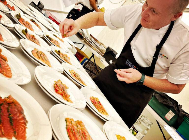 Chef plating food